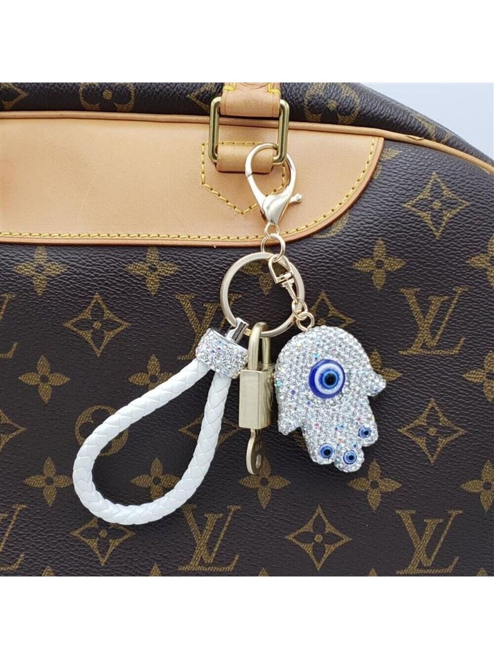 Authentic LV Gold Padlock & Key 🔑 Unbranded Evil Eye Bag Charm / Keychain Combo